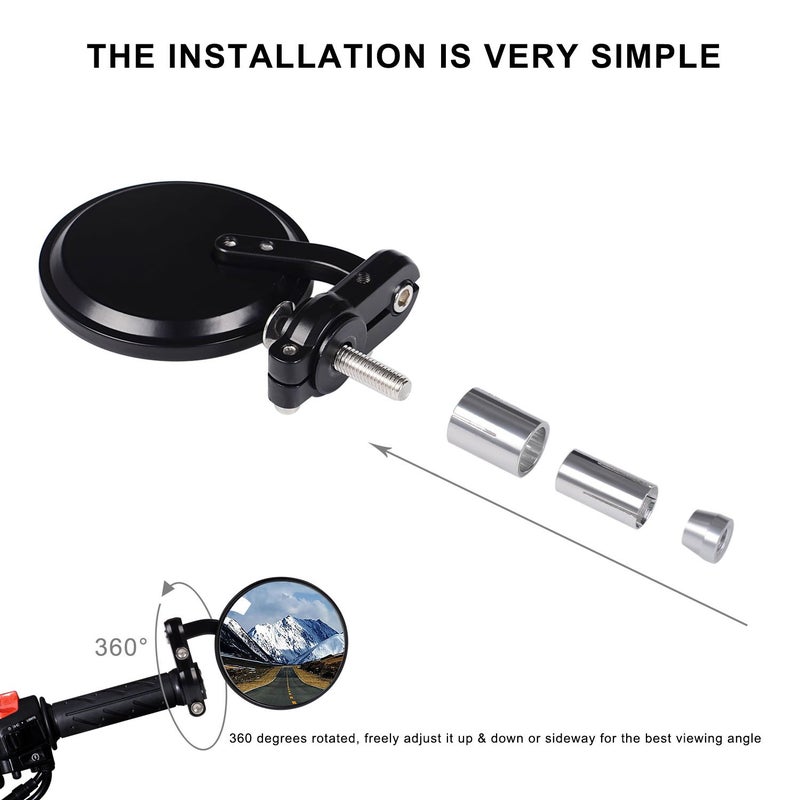 KAWELL Rear View Side Mirror Round Bar End Convex Hawk Eye Motorcycle Mirror for 7/8" Handle Bars Fits Most Harley Davidsons Suzuki Honda Kawasaki Cruisers - Image 2